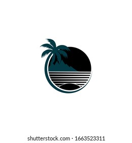 Sencillo logotipo único de playa tropical. Logo del Summer Beach Holiday, aislado de fondo blanco.