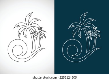 Simple modern Unique tropical beach line art logo design vector illustration