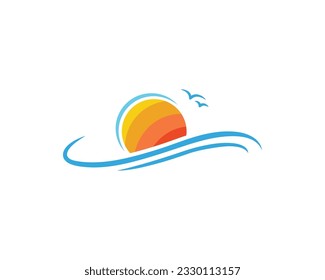 Simple modern Unique tropical beach logo design template