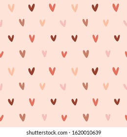 Simple modern valentine background, romantic seamless vector pattern, backdrop handdrawn ornament made of handdrawn heart shape doodles, trendy warm colors, good as card, wallpaper or wrapping paper.