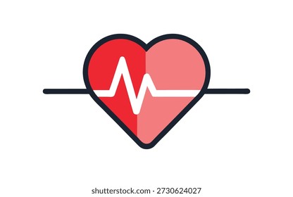 Um vetor gráfico simples e moderno de uma linha de pulso de batimento cardíaco dentro de uma forma de coração, simbolizando saúde, cardiologia e assistência médica.