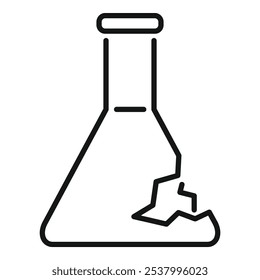 Simple and modern vector illustration of a broken chemical flask, representing danger and failed experiments