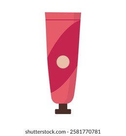 Simple and modern vector illustration of a cosmetic tube, designed in vibrant shades of pink with a circular label in the center