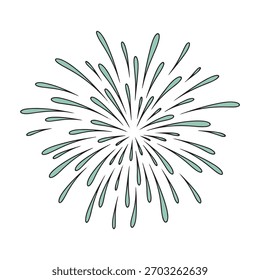 A simple, modern vector illustration of a firework burst in teal. Ideal for party invitations, greeting cards, and event promotions.