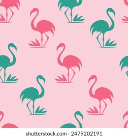 Simple modern vector pattern design featuring blue and pink flamingos, perfect for chic and contemporary projects