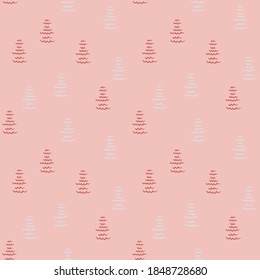 Simple modern vector repeat pattern with abstract trees in various shades of pink.