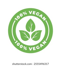 Simple and modern vegan label vector illustration, organic food label, vegan label vector with green color on a white background