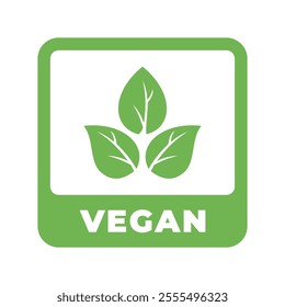 Simple and modern vegan label vector illustration, organic food label, vegan label vector with green color on a white background