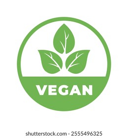 Simple and modern vegan label vector illustration, organic food label, vegan label vector with green color on a white background