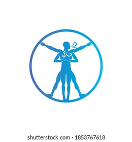 Simple Modern Vitruvian Man Breath Health Vector Icon