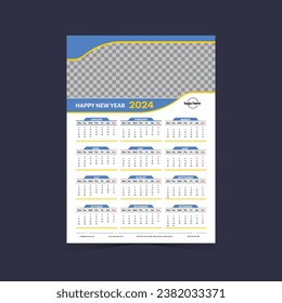 simple modern wall calendar one page 2024