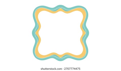 Simple and modern wavy frame with a yellow and blue border providing copy space in the center on a white background.