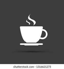 Simple modern white cup of coffee vector icon on grey background, espresso cup symbol