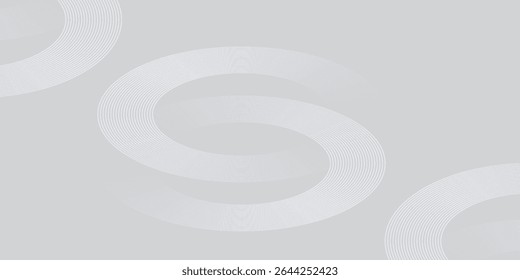 Líneas geométricas brillantes blancas modernas simples sobre fondo gris. Ilustración bonita del arte abstracto del círculo azul brillante moderno
