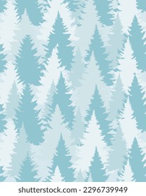 Simple Modern Winter Forest Seamless Vector Pattern. Delicate Light Blue Spruce Trees Repeatable Print ideal for Fabric, Wrapping Paper. Winter Holidays Design.