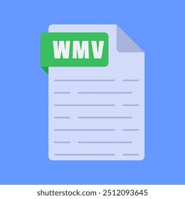 Simples e moderno wmv extensão de arquivo vetor ilustração design plano isolado no fundo azul