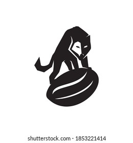 simple modern wolf on a coffee bean vector icon