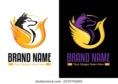 simple modern wolf and phoenix illustration vector logo design