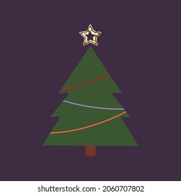 Simple modern x-mas tree silhouette with garland and star.