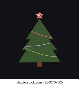 Simple modern x-mas tree silhouette with garland and star.