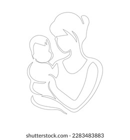 Simple mom and baby Artline  design. Mother and baby vector artline. 