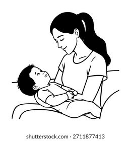 
Imagem de vetor de ilustração de mãe simples e crianças no fundo branco para desenhos de família, pais e cuidados