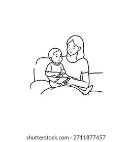 
Imagen de Vector simple de la ilustración de la madre y de los niños en el fondo blanco para la familia, la crianza y los Diseños del cuidado