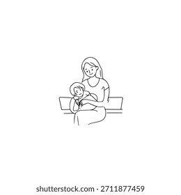 
Simple Mom and Kids Illustration Vector Image on White Background for Family, Parenting, and Care Designs