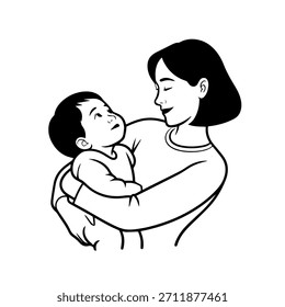 
Simple Mom and Kids Illustration Vector Image on White Background for Family, Parenting, and Care Designs