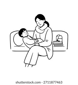 
Imagen de Vector simple de la ilustración de la madre y de los niños en el fondo blanco para la familia, la crianza y los Diseños del cuidado