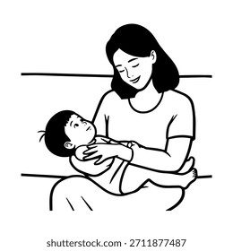 
Simple Mom and Kids Illustration Vector Image on White Background for Family, Parenting, and Care Designs