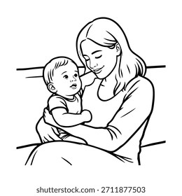 
Simple Mom and Kids Illustration Vector Image on White Background for Family, Parenting, and Care Designs