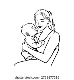 
Simple Mom and Kids Illustration Vector Image on White Background for Family, Parenting, and Care Designs