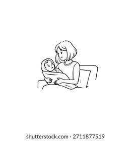 
Imagen de Vector simple de la ilustración de la madre y de los niños en el fondo blanco para la familia, la crianza y los Diseños del cuidado