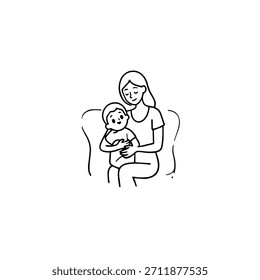 
Simple Mom and Kids Illustration Vector Image on White Background for Family, Parenting, and Care Designs