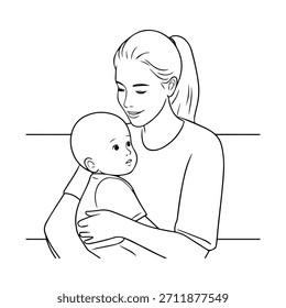 
Imagen de Vector simple de la ilustración de la madre y de los niños en el fondo blanco para la familia, la crianza y los Diseños del cuidado