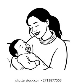 
Simple Mom and Kids Illustration Vector Image on White Background for Family, Parenting, and Care Designs