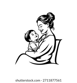 
Imagem de vetor de ilustração de mãe simples e crianças no fundo branco para desenhos de família, pais e cuidados