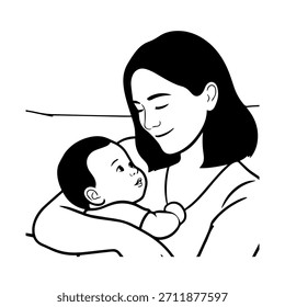 
Simple Mom and Kids Illustration Vector Image on White Background for Family, Parenting, and Care Designs