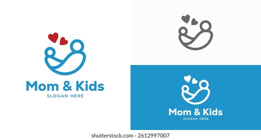 Simple mom and kids logo template. Mom and baby logo design vector illustration.