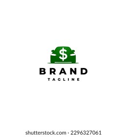 Simple Money Car Logo Design. Dollar Currency Symbol In Car Silhouette Logo Design.