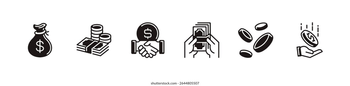 simple money dollar cash and coin icon line set hand hold money savings wallet signs vector illustration financial donation and tip payment symbol design