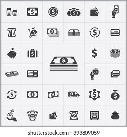 Simple money icons set. Universal money icon to use in web and mobile UI, set of basic UI money elements