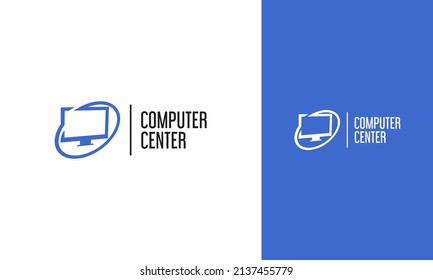 Simple monitor logo design. Computer symbol for technology store 