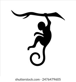 Simple monkey hanging silhouette isolated on white background. Monkey hanging icon vector illustration design.