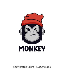 Simple monkey head logo design mascot