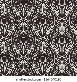 Simple mono line abstract damask vector pattern background wallpaper. Perfect for fabric, apparel and accessories, home decor, stationery, packaging.