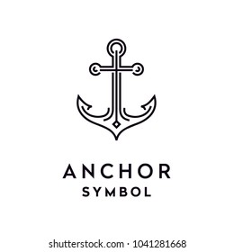 Simple Mono Line Art Anchor for Boat Ship Marine Navy Nautical logo design vector