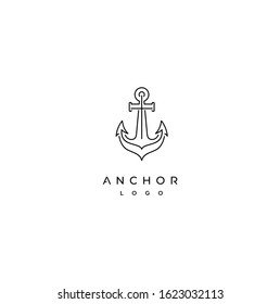 Simple Mono Line Art Anchor Boat Ship Nautical logo design