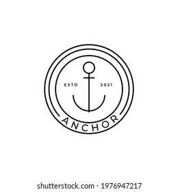 Simple Mono Line Art Anchor badge Nautical logo design vector